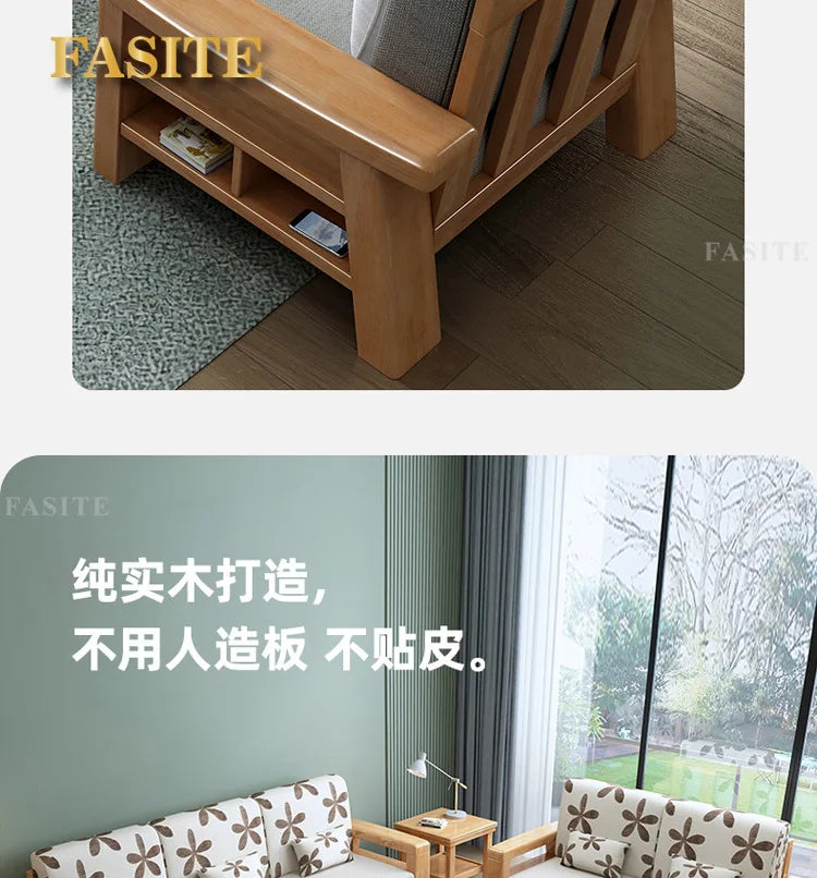 Nordic solid wood three-person sofa, modern simple fabric, small apartment concubine coffee table combination furniture