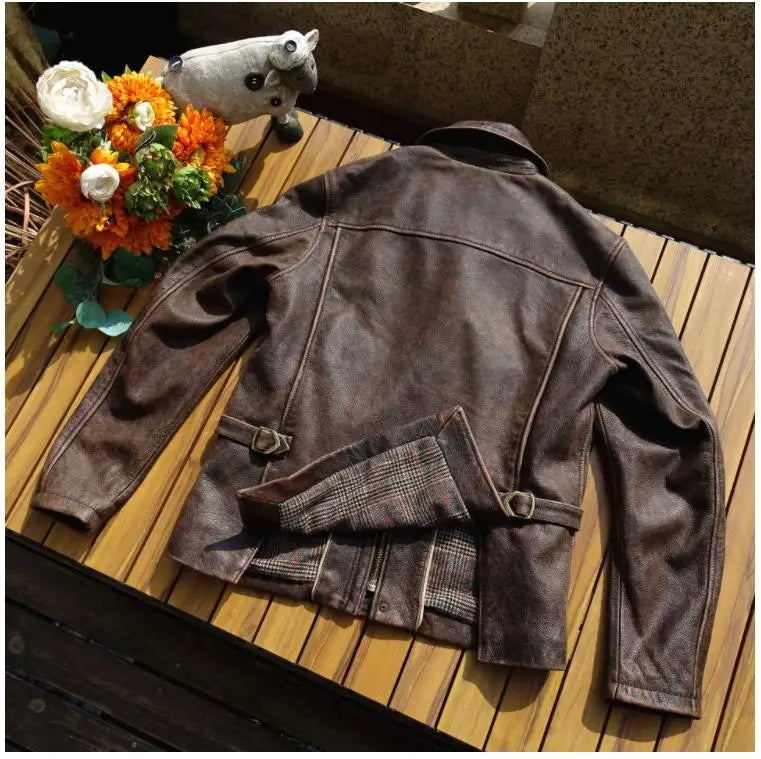 CC Shop Top.Natural,US nubuck leather coat.Vintage brown style casual genuine cowhide jacket.Men quality Rider leather cloth.