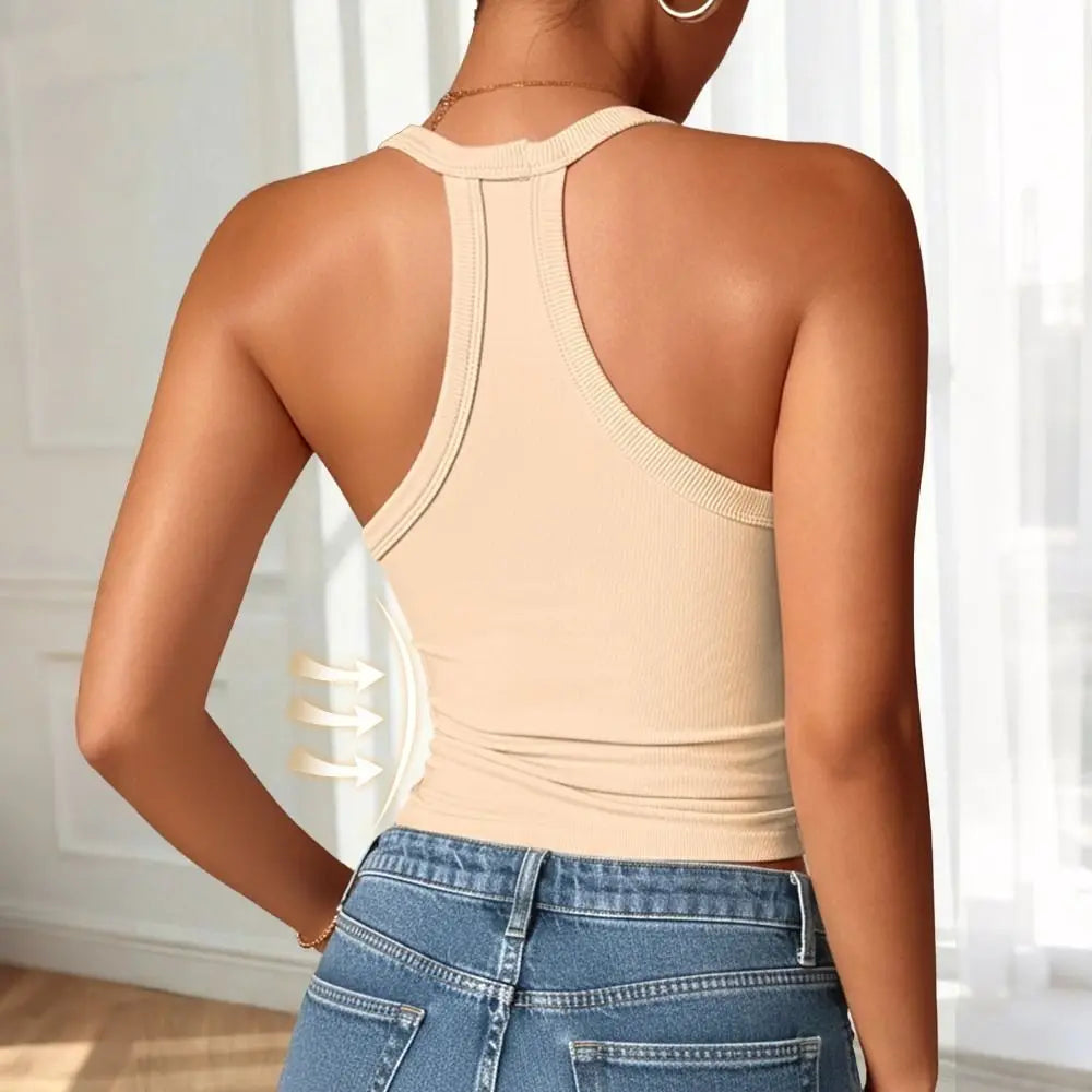 Fashion Solid Color Women Vest V-neck Design Built in Bra Camisole Breathable Slimming Camis Vest Four Seasons