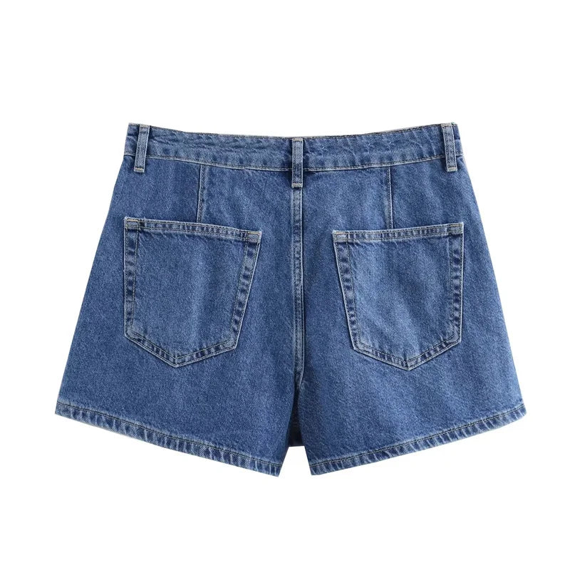 MUJER Blue Denim Shirt Woman Short Sleeve Cropped Shirt Women Summer Short Tops Woman Streetwear Y2k Stylish Women's Blouses