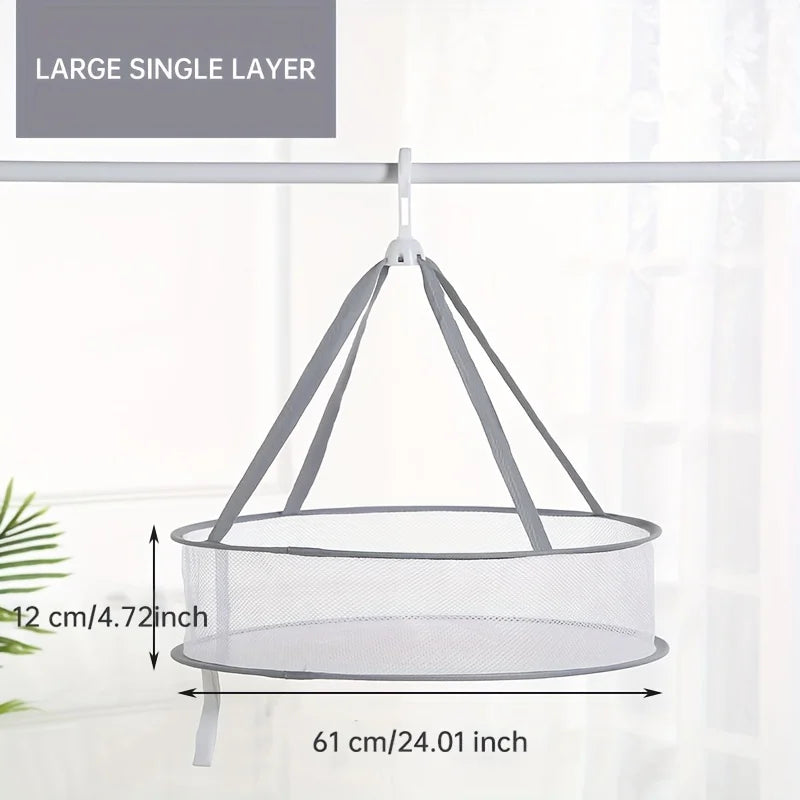 1/2 Layer Clothes Dryer Basket With Hanging Hook Fine Mesh Polyester Household Towels Foldable Baby Sweater Drying Rack For Home