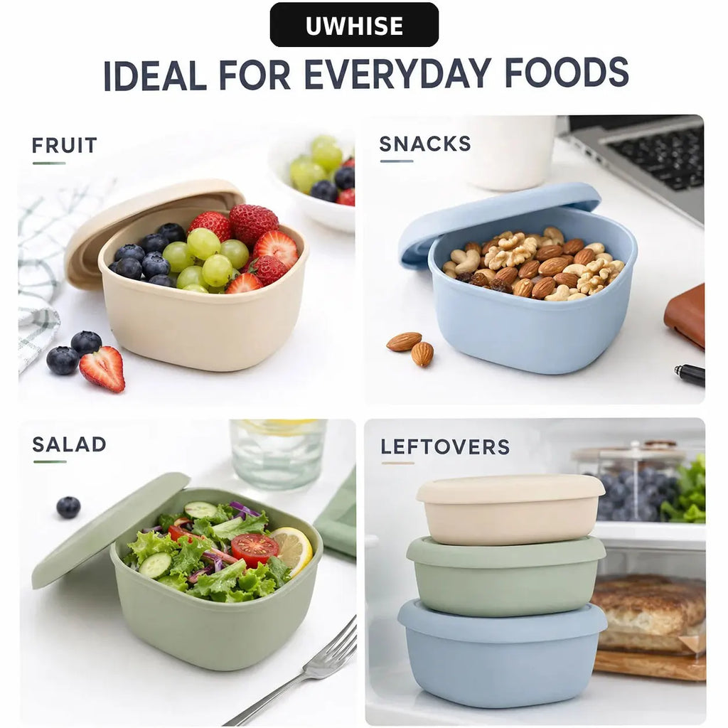 Uwhise Silicone Lunch Box Set Food Storage Containers 3 Pcs Bento Box For Microwave Freezer Nestable Salad Snack Bowls