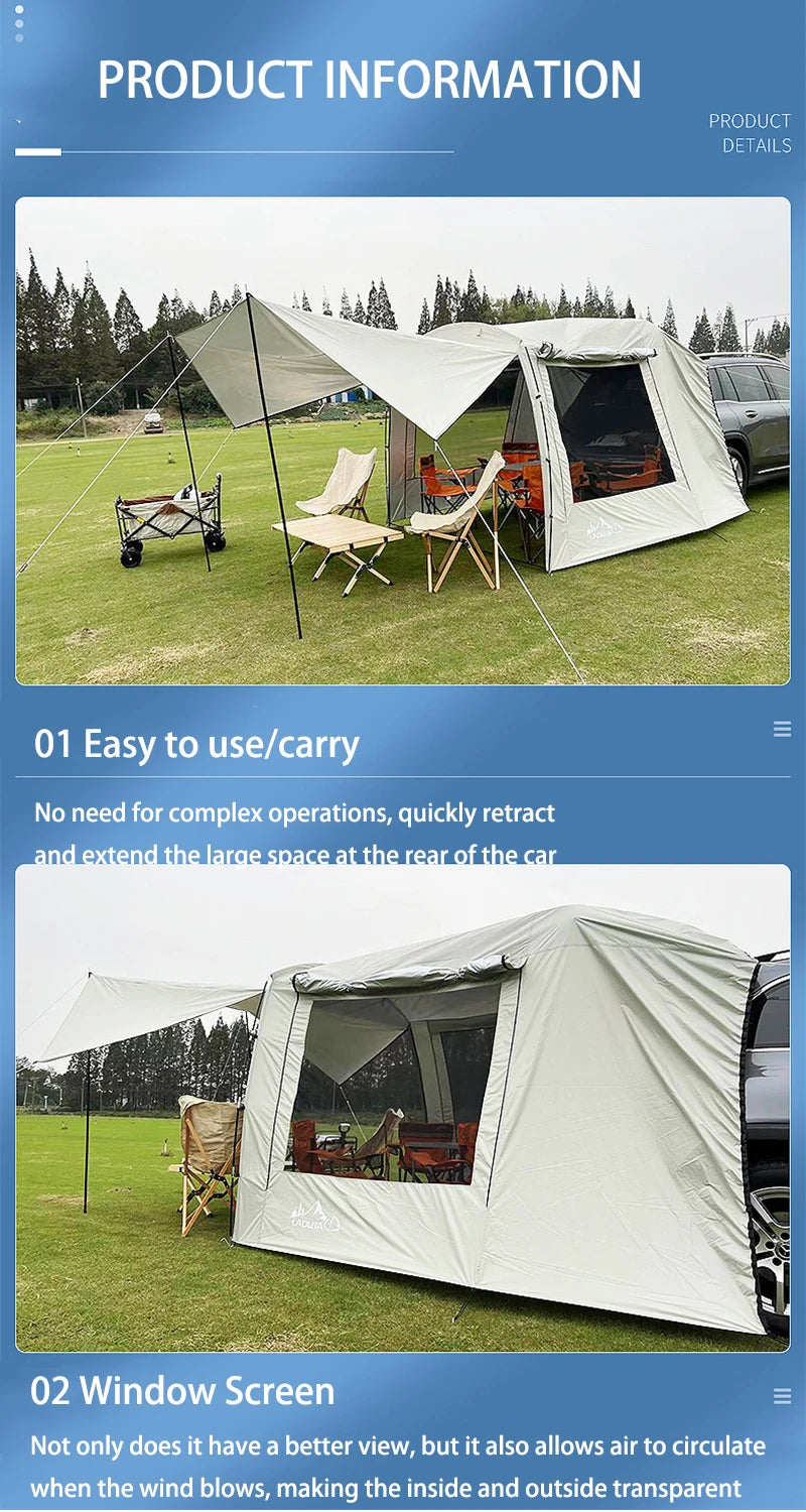 Outdoor SUV Car Camping tent Portable Waterproof Tent 3-4 people Dome Extension tent Sunshade Tunnel style tent,Large tent.