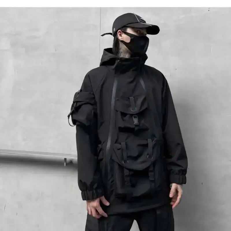 Men's Tide Dark Loose Techwear Jacket Trend High Street Leisure Function Charge Coat Workwear Coat