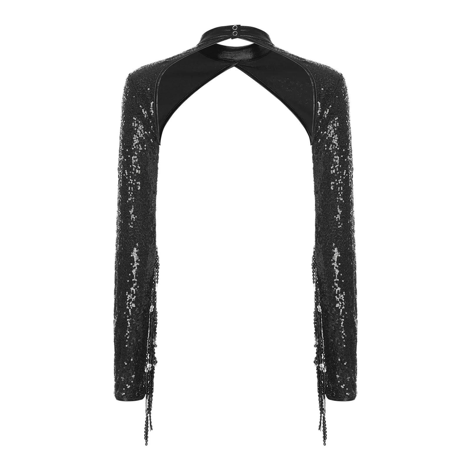 Womens Glitter Sequin Fringe Bolero Long Sleeve with Tassel Allover Sequin Shrugs Shawls Cropped Cardigan for Music Raves Party