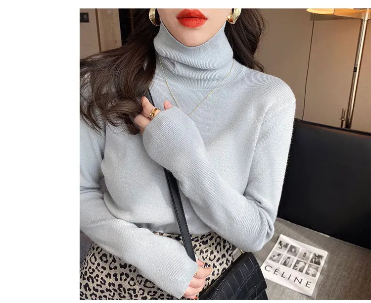 2026 Autumn Winter Basic Slim Soft Solid Color Turtleneck Sweater Women Pullover Casual Long Sleeve Chic Bottom Knitted Jumper