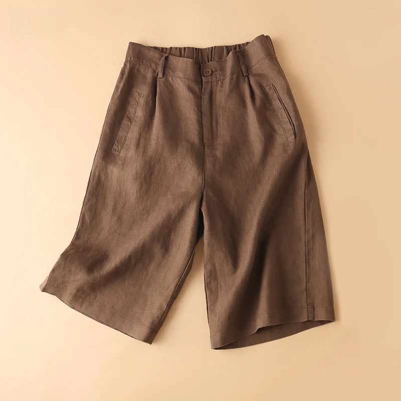 Casual Linen Wide Leg Short Pants Women Summer Loose Fit Thin Cotton Linen Five-Point Pure Color Versatile High Waist Shorts