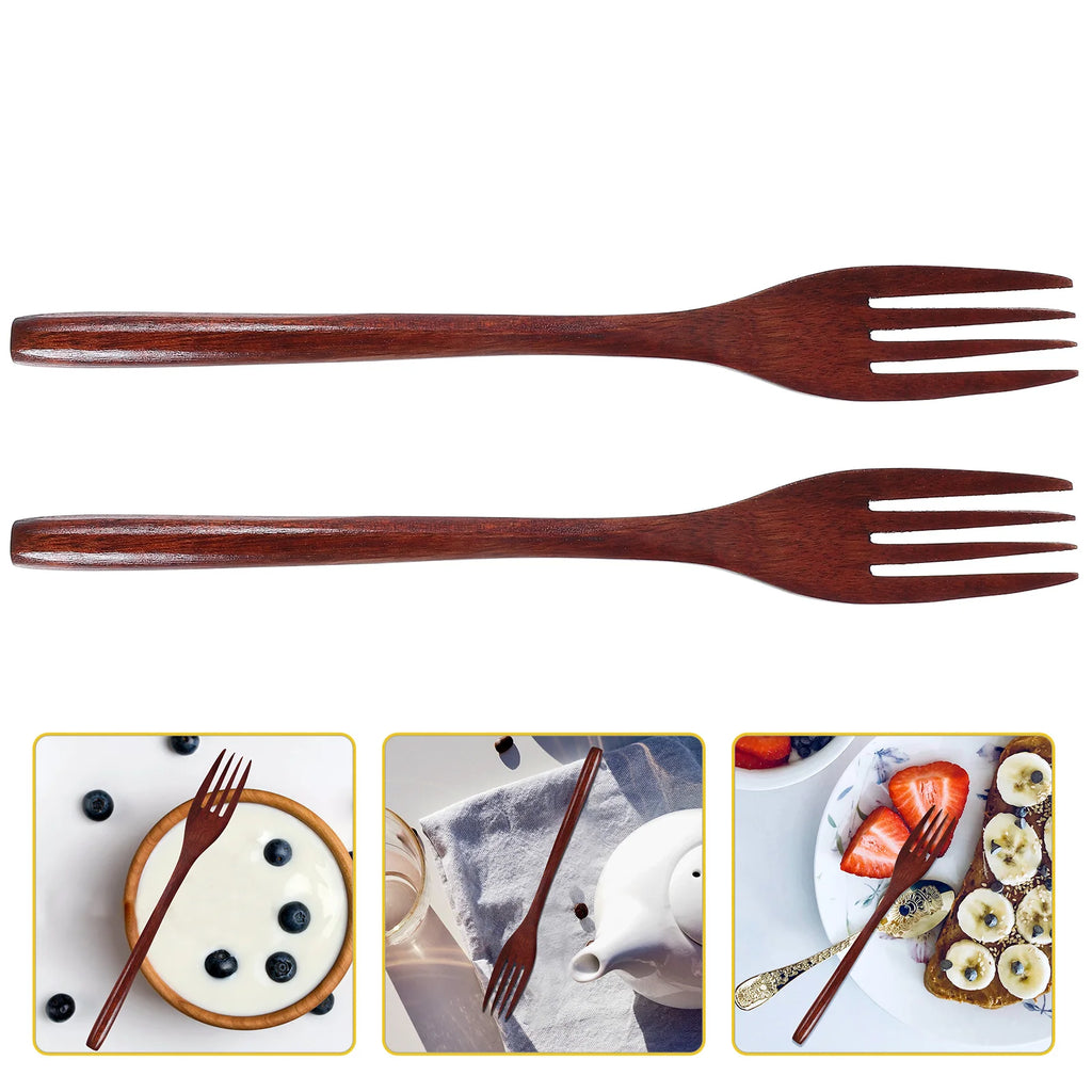 2pcs Long Handle Wooden Fork Kitchen Gadgets Tableware Natural Forks Set Eco Friendly Mixing Fork Cooking Wood Fork Cookware