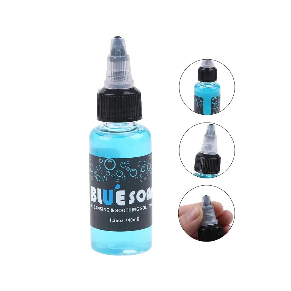 500/40ML Tattoo Blue Soap Cleaning Soothing Solution With Tattoo Foam Diffuser Bottle Blue Algae Soap and Bottle Cleaning Supply