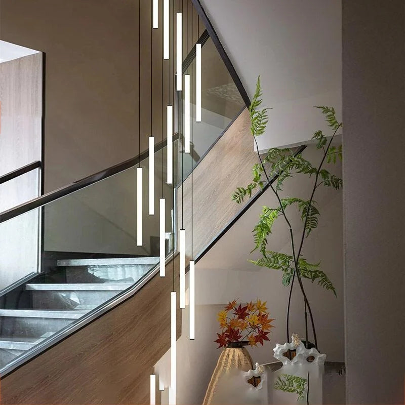 Nordic Stairs LED Long Chandeliers Minimalist Duplex Attic Living Room Kitchen Pendant Lights Home Decoration Ceiling Chandelier
