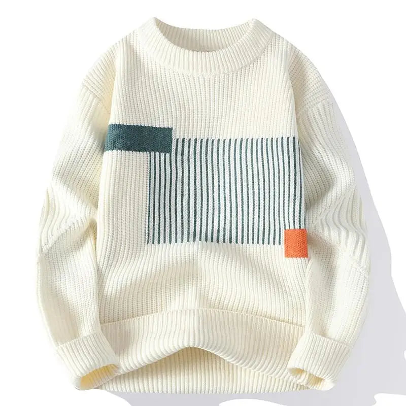 Upgraded Versio Knitted Sweater Fashion Patchwork Knitting Mock Neck Pullovers Autumn Winter Daily Casual Warm Pullover Sweaters