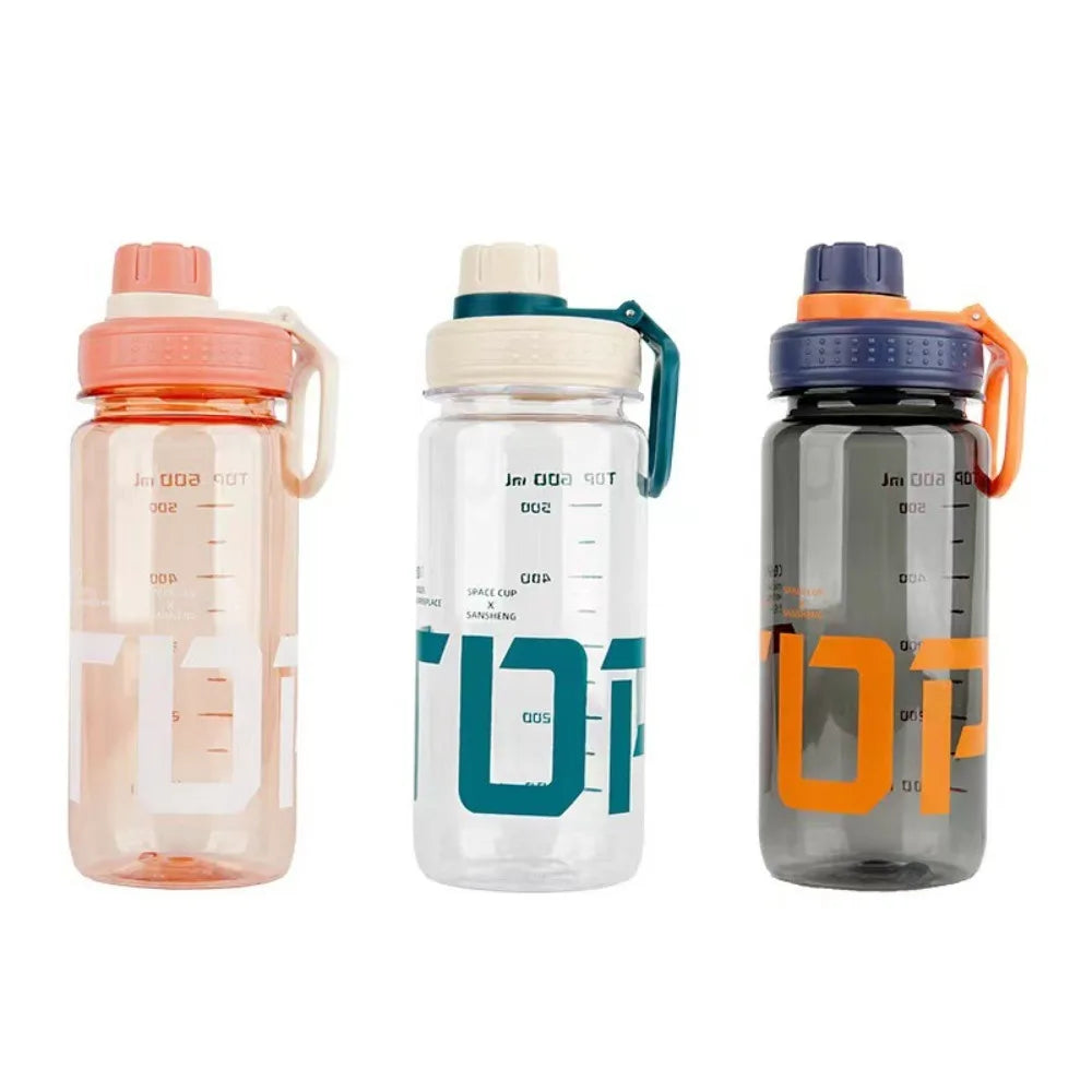 0.6L/0.8L/1L Large Capacity Water Bottles Plastic Lightweight Clear Drink Bottle with Handle Strap Leak Proof Travel Kettle