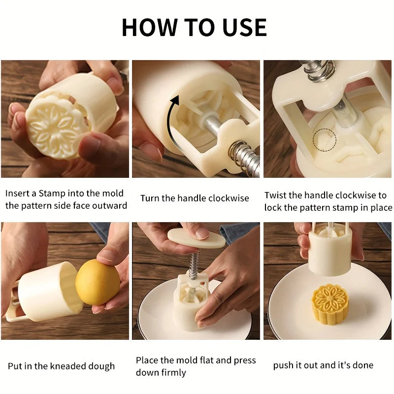 Mooncake Press Molds,Mid Autumn FestivalMooncake Mold Set 50g Flower Moon Cake Mold with4Pcs Stamps