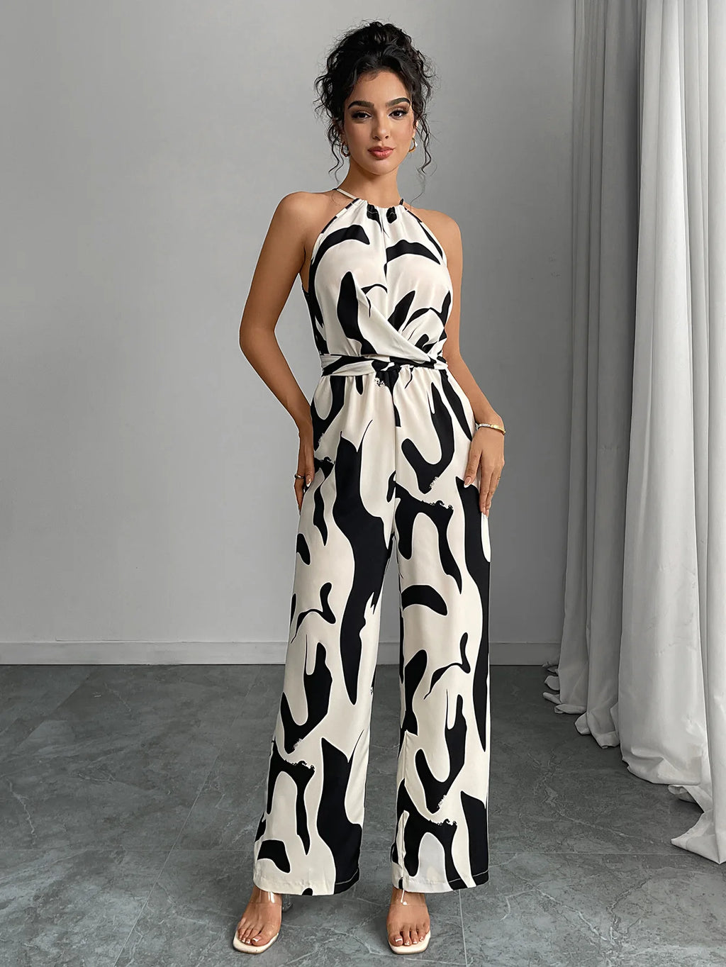 Women's Sexy Halter Neck Jumpsuits Casual Pants Rompers for Women Geometric Print Jumpsuit Party Outfits for Women Ropa Mujer