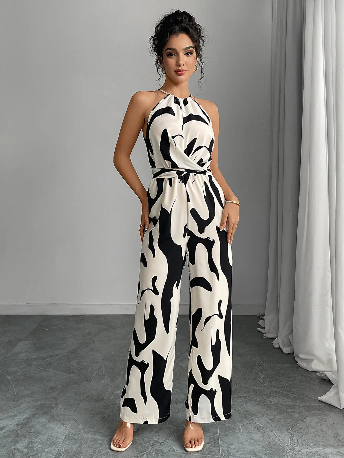 Women's Sexy Halter Neck Jumpsuits Casual Pants Rompers for Women Geometric Print Jumpsuit Party Outfits for Women Ropa Mujer