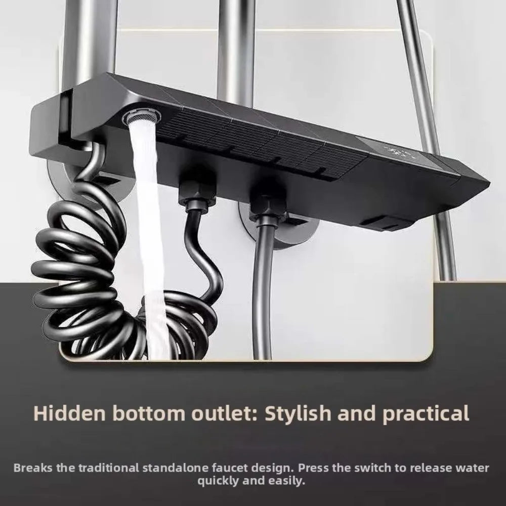 Grey Shower System High Pressure Piano Button Digital Shower Faucet Set Intelligent Temperature Display Rainfall Shower Set