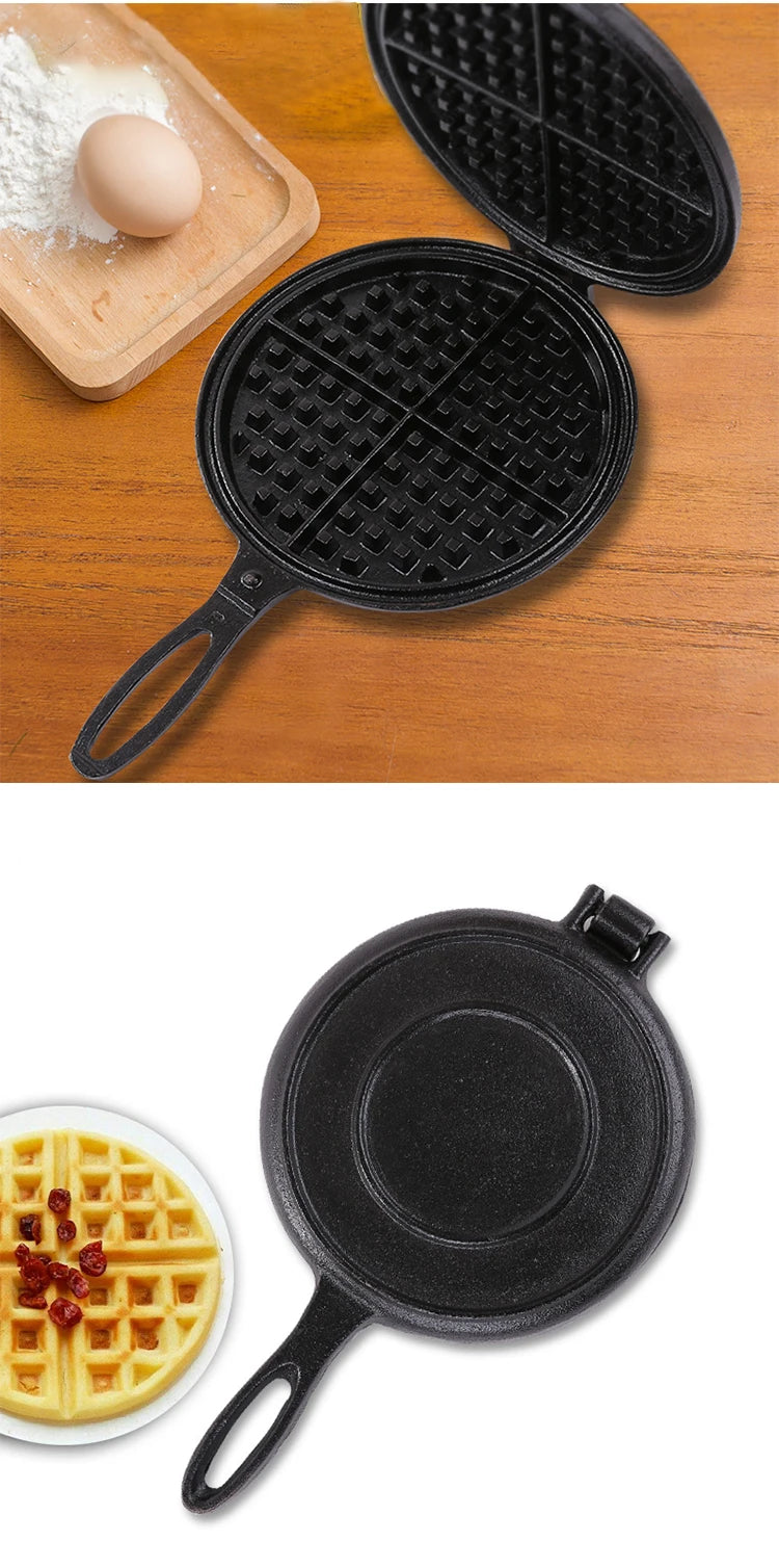 Household Kitchen 20cm Oven Safe Waffle Maker Cake Baking Pan Uncoated Cast Iron Waffle Mold Skillet