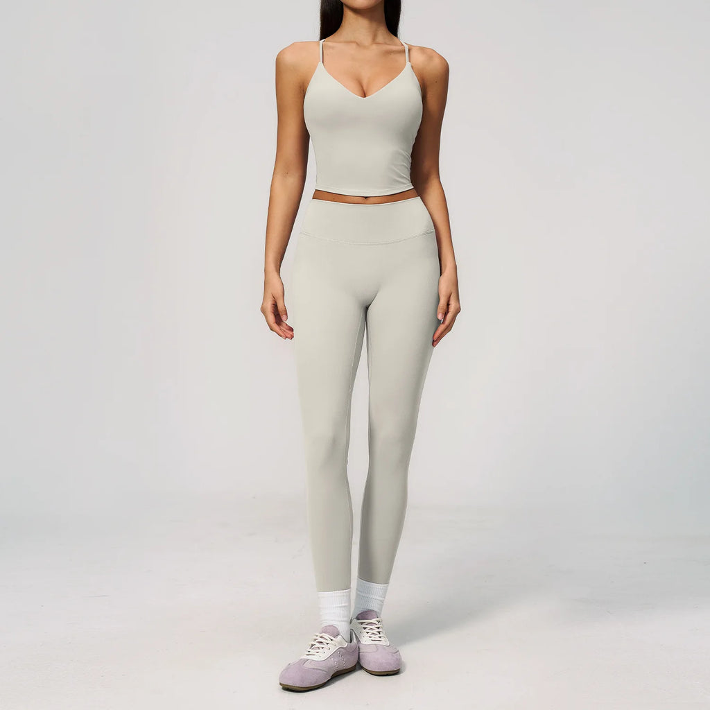 2PCS Yoga Suit Women's Tracksuits Gym Clothes Running Workout Outfits Sports Bra Middle Pants Athletic Wear Female Yoga Clothing