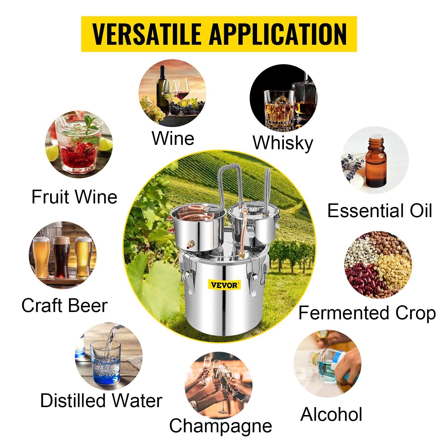 SucceBuy 50L Alcohol Water Distiller Bottle DIY Moonshine Equipment Stainless Steel Brewing Machine for Whisky Wine Dispenser