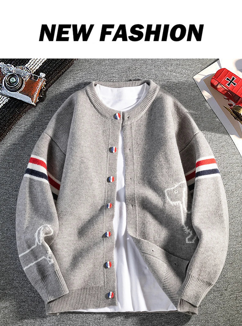 Hot Selling Men's Autumn Winter Knitted Cardigans Branded Embroidered Single Breasted Sweaters Fashionable Trendy Outerwear Tops