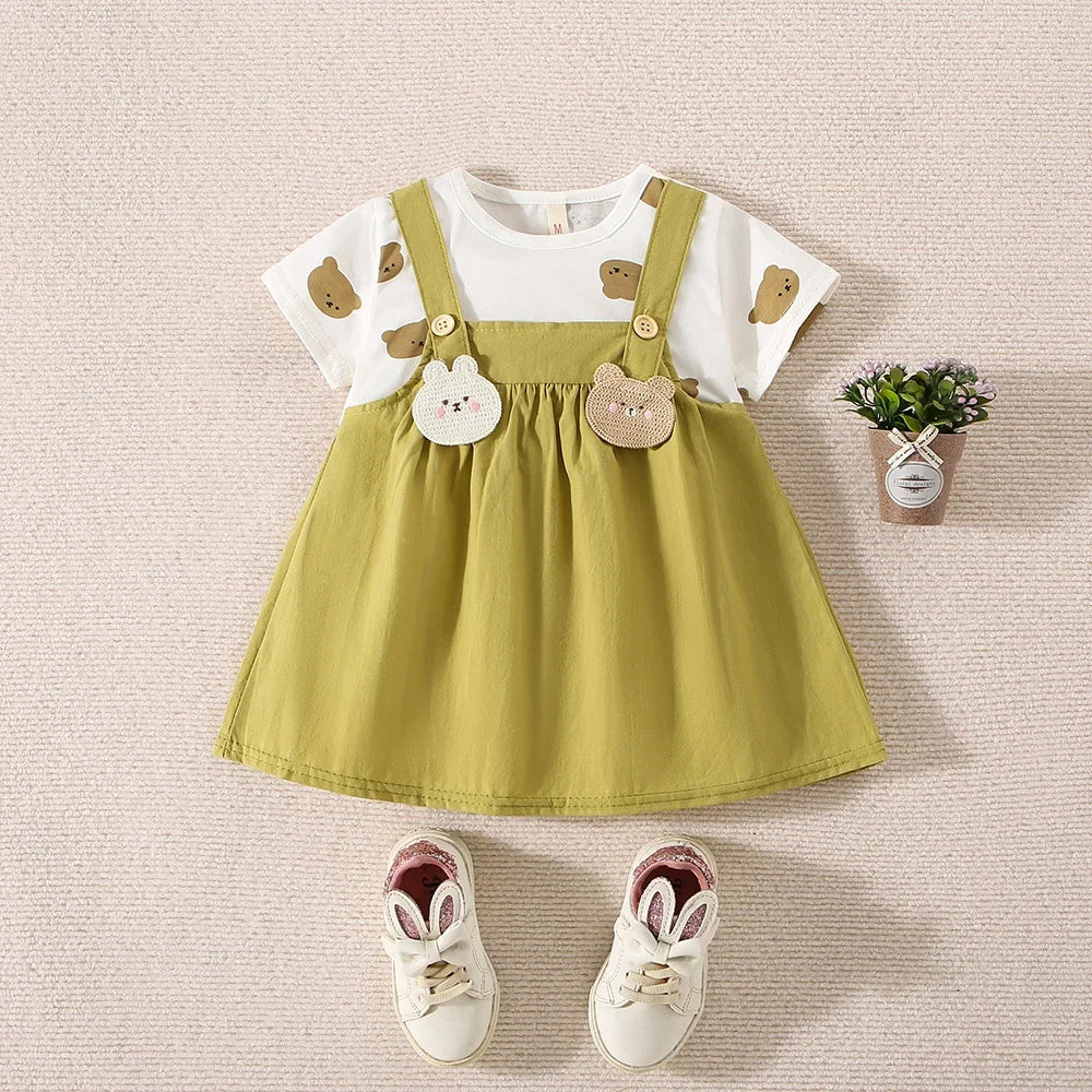 Baby Girl Dress Summer Cotton Cartoon Short Sleeved Girl Dress Cute Baby Girl Beach Dress Baby Girl Clothing ﻿