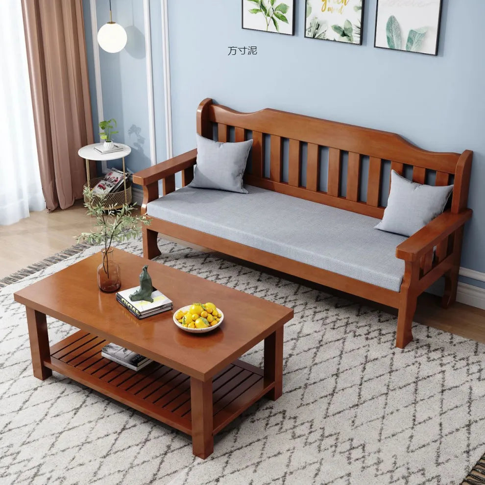 Solid wood bench combination sofa small apartment simple leisure living room retro balcony new Chinese style office wooden sofa