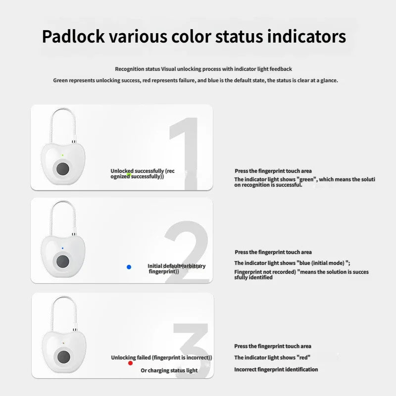 Smart Fingerprint Padlock Biometric Intelligent Lock Dormitory Home Protection Outdoor Cabinet Warehouse Extended Security Lock