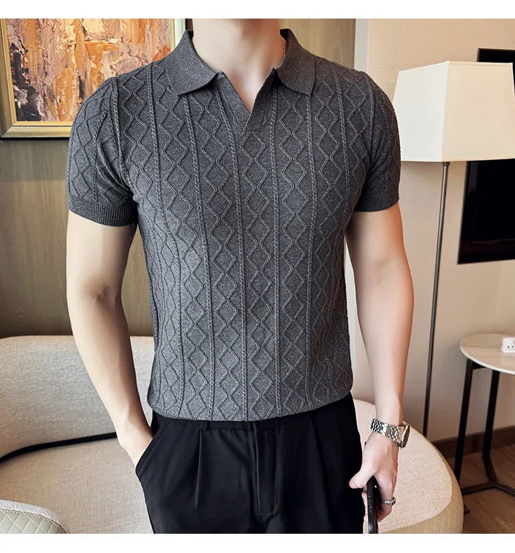 Polo Style Sweaters For Men Autumn Winter New Slim Fit Short Sleeve Mens Casual Sweater Turn Down Collar Knitted Pull Homme 3XL