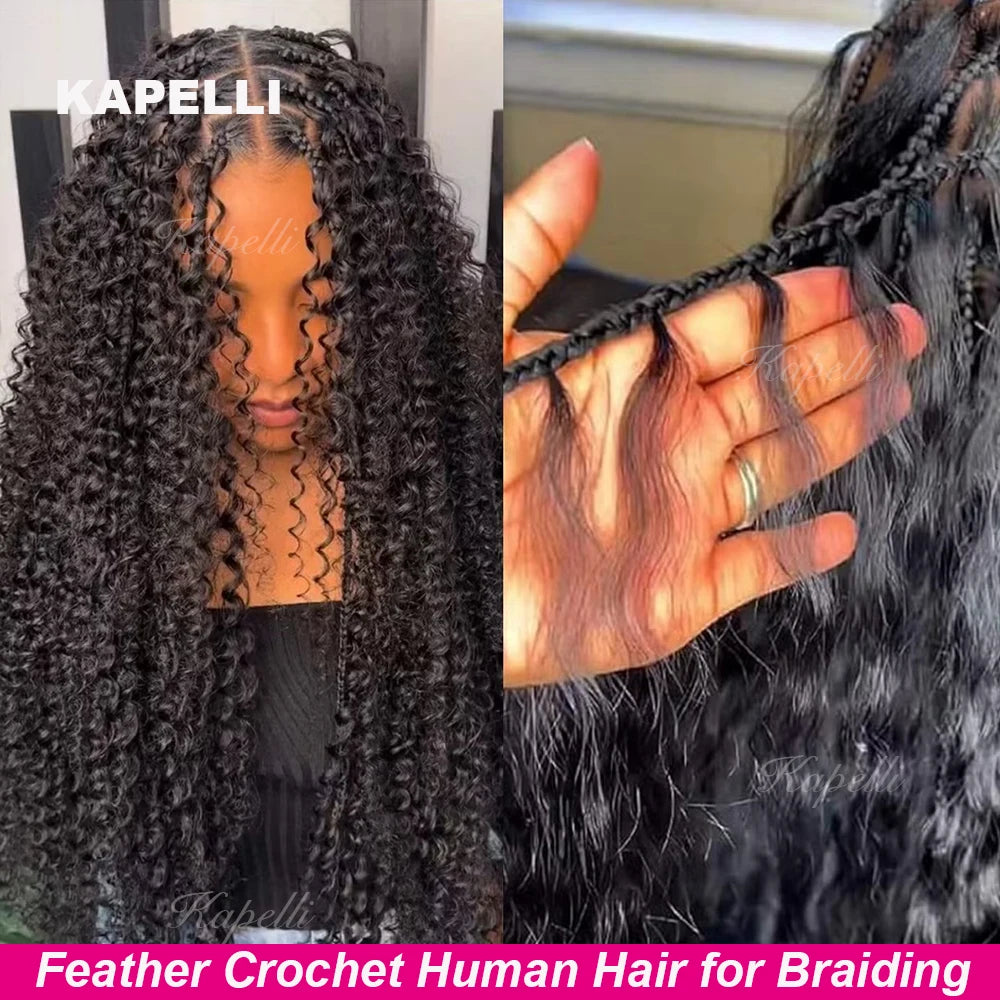 300gPre-divided Bulk Hair for Braiding Deep Wave Crochet Human Hair Knotless Miracle Knots Hair Extensions Boho Braids Invisible