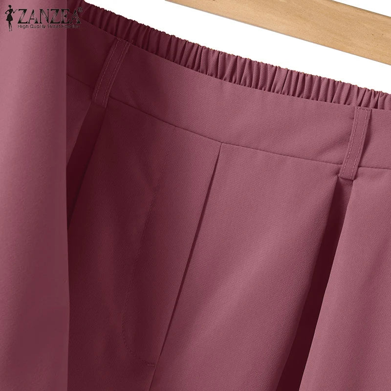 ZANZEA Women Causal 2PCS Pant Sets Loose 3/4 Sleeve Tops Wide Leg Pants 2-Pieces Outfits Solid Color Fashion Commute Tracksuits