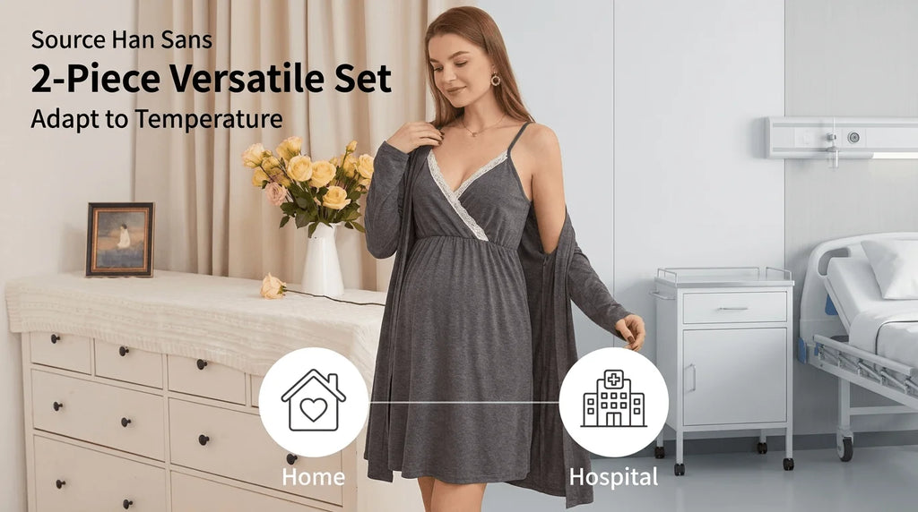 2-piece set, pregnant women, nursing long-sleeved pajamas set, autumn and winter casual loungewear, nursing nightgown, maternity clothes.