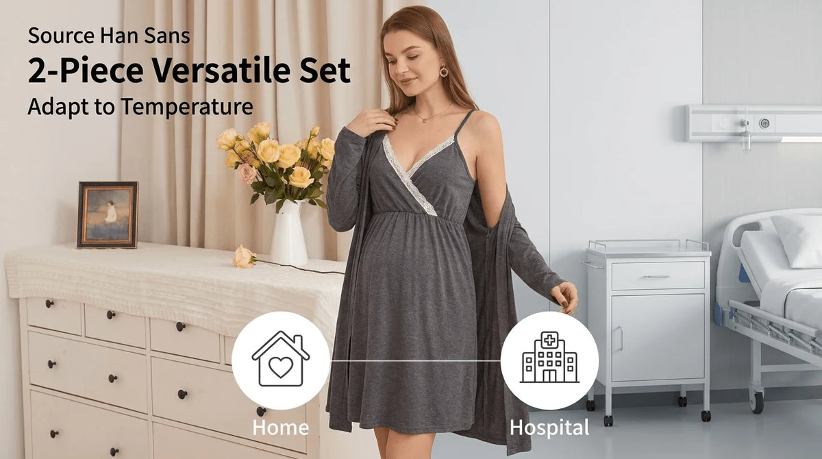 2-piece set, pregnant women, nursing long-sleeved pajamas set, autumn and winter casual loungewear, nursing nightgown, maternity clothes.