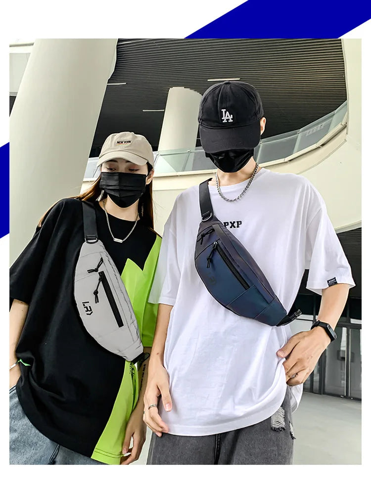 Techwear Style Colorful Reflective Fanny Pack Punk Hip Hop Crossbody Bag Men Women Outdoor Casual Motorcycle Sport Waist Bag