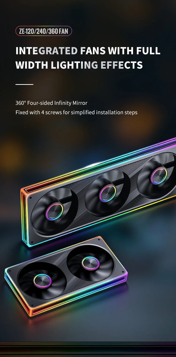 JONSBO ZE-120/240/360 120mm ARGB Case Fan, Infinity Mirror RGB, PWM Fan, MB Sync, Aluminum CD Pattern Hub Badge
