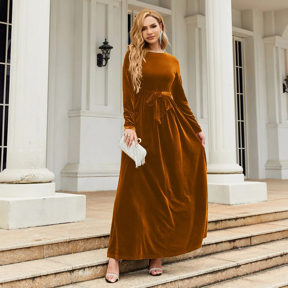 Spring 2025 Elegant Red Long Dress Velvet Solid Color Premium Formal Evening Vestidos Festa Luxo Rojo Maxi Dresses For Women