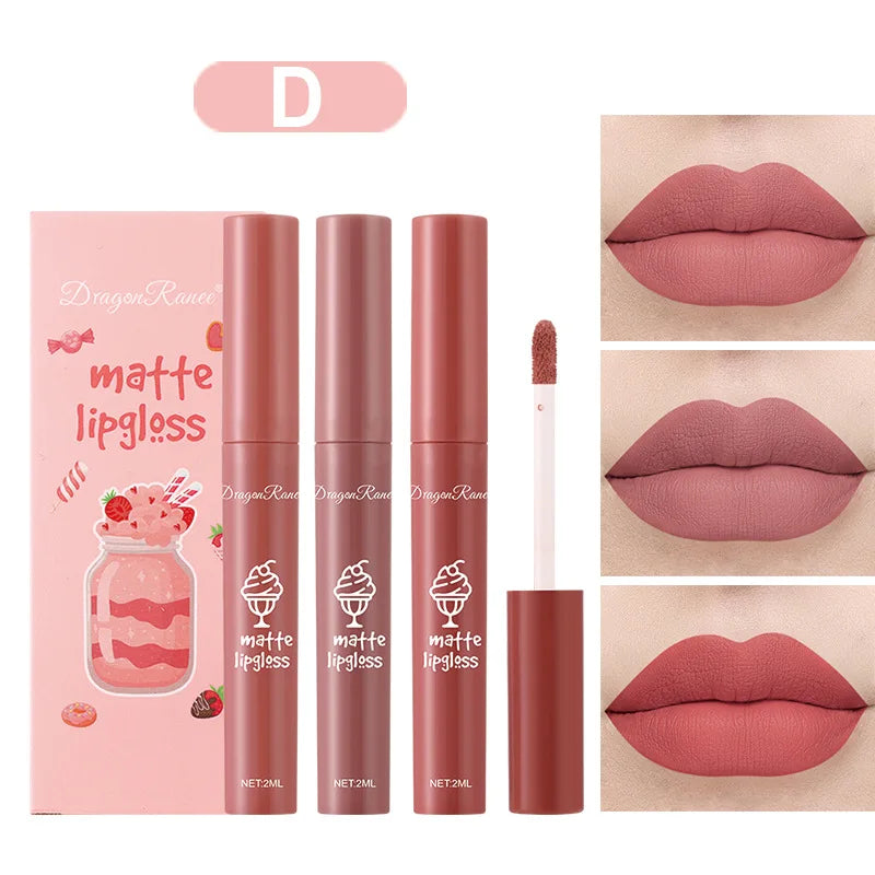 3PCS/Set Velvet Matte Nude Liquid Lipstic Long Lasting Waterproof Lipgloss Kits Moisturizing Lip Stain Tint Sexy Lip Makeup Sets