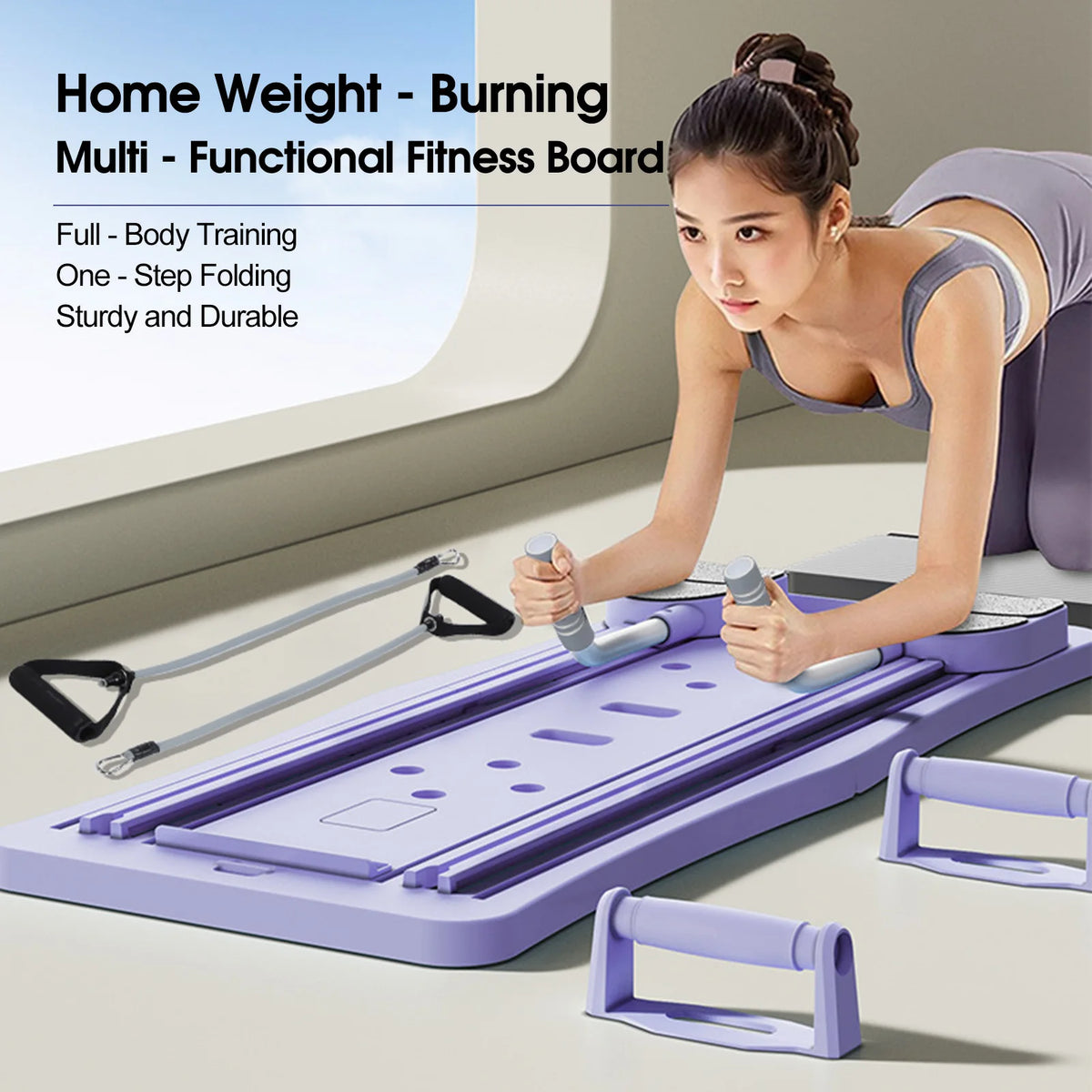 At Home Pilates Board Foldable 4-in-1 Exercise Ab Wheel Roller Exercise Equipment for Home Gym Workout Fitness Core Trainer