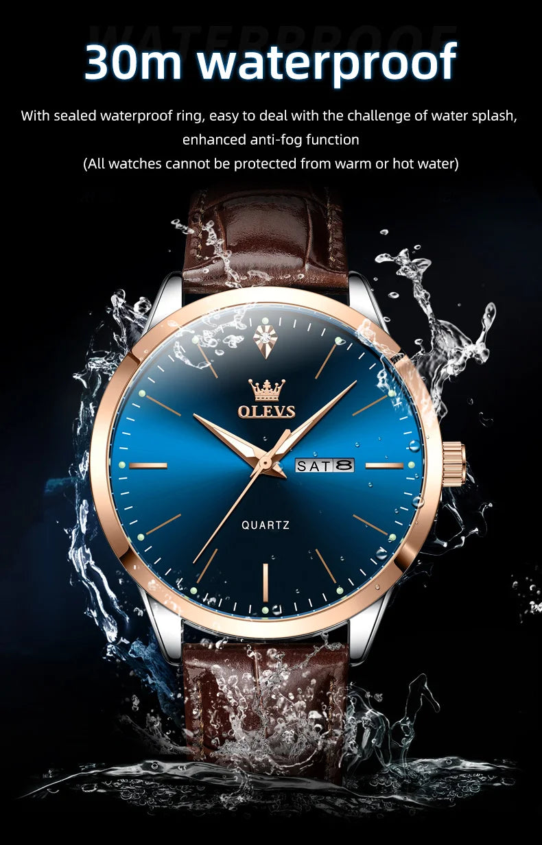 OLEVS 2935 Business Casual Men's Watch Waterproof Leather Strap Luxury Brand Date Week Temperament Trend Quartz Men's Watch