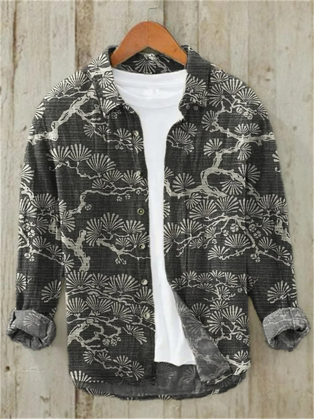 Men's casual versatile fashion street men's shirt lapel single-breasted long-sleeved men's wave long-sleeved shirt