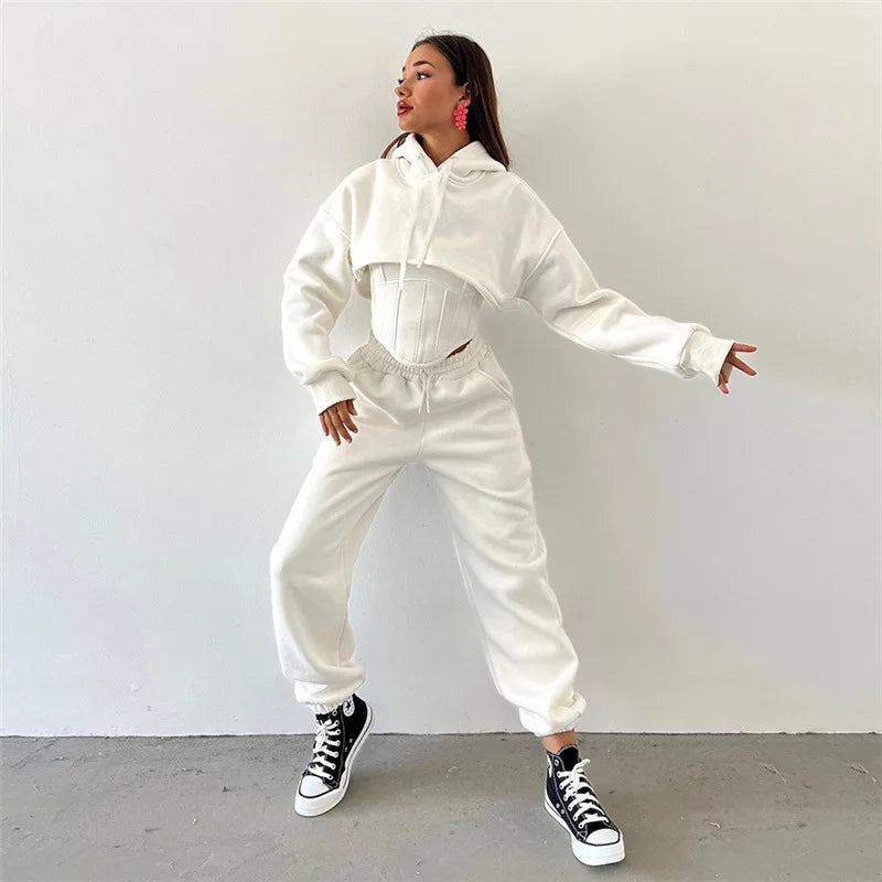 2026 Autumn and Winter New Women's Clothing Hooded Sweater Blouse Suspender Small Vest Waist Trousers Three-piece Women's