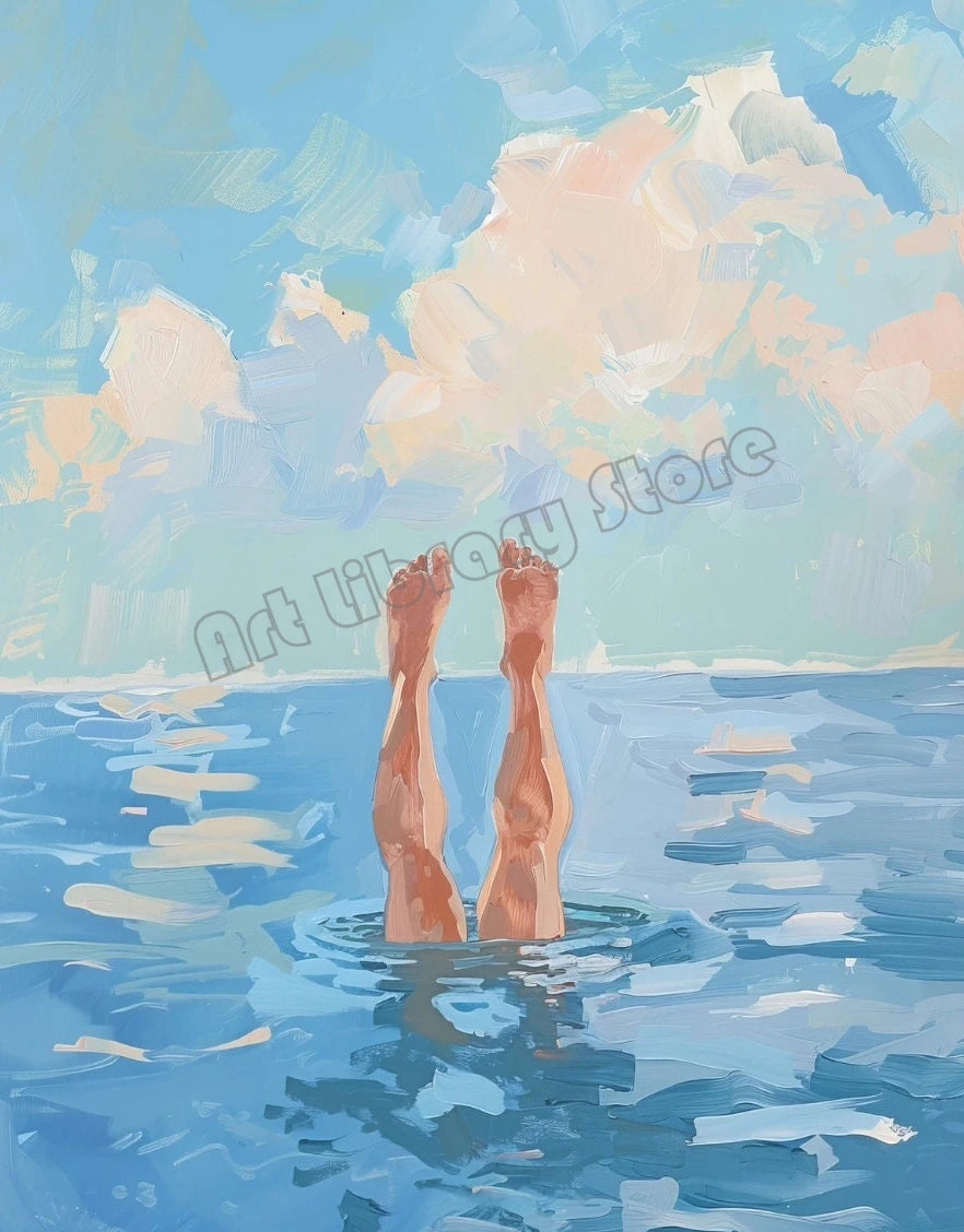 Abstract Coastal Cowgirl Beach Boat Oyster Shell Lighthouse Colorful Summer Poster Canvas Painting Wall Art Pictures Home Decor