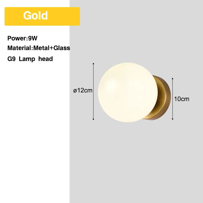 Bedroom LED Wall Lamps with 9W G9 Bulb Hardwired Indoor Frosted Glass Ball Wall Lights Wall Sconce for Bar Kitchen AC110-220V