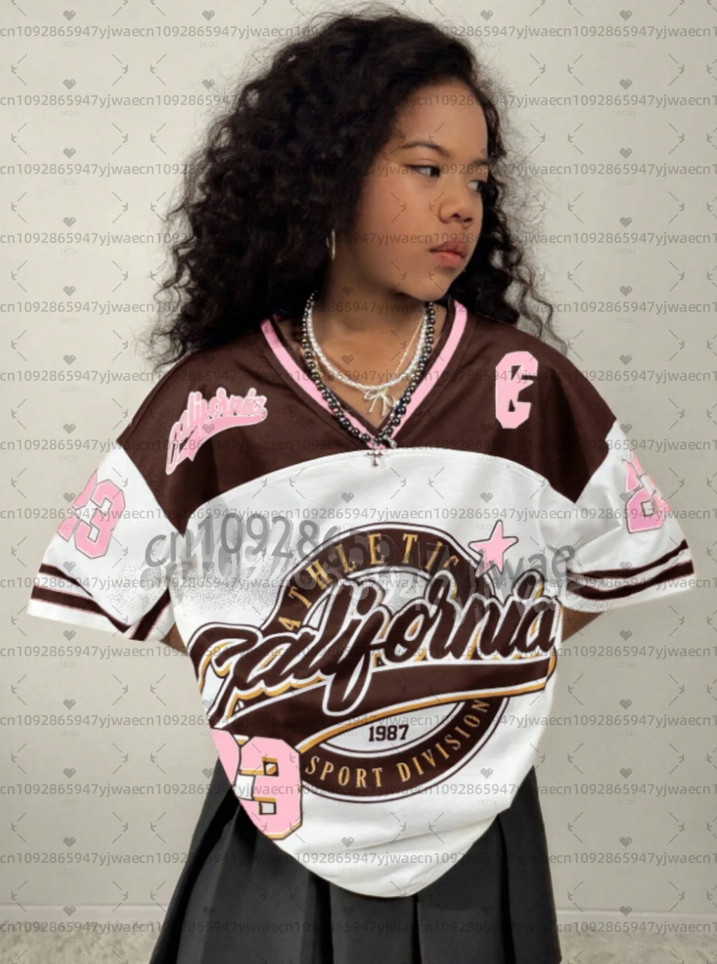 2026 Girls California No.23 Fashion V-Neck Tee Comfortable And Versatile Top Y2k Street Retro Hip Hop Child-parent Sports Jersey