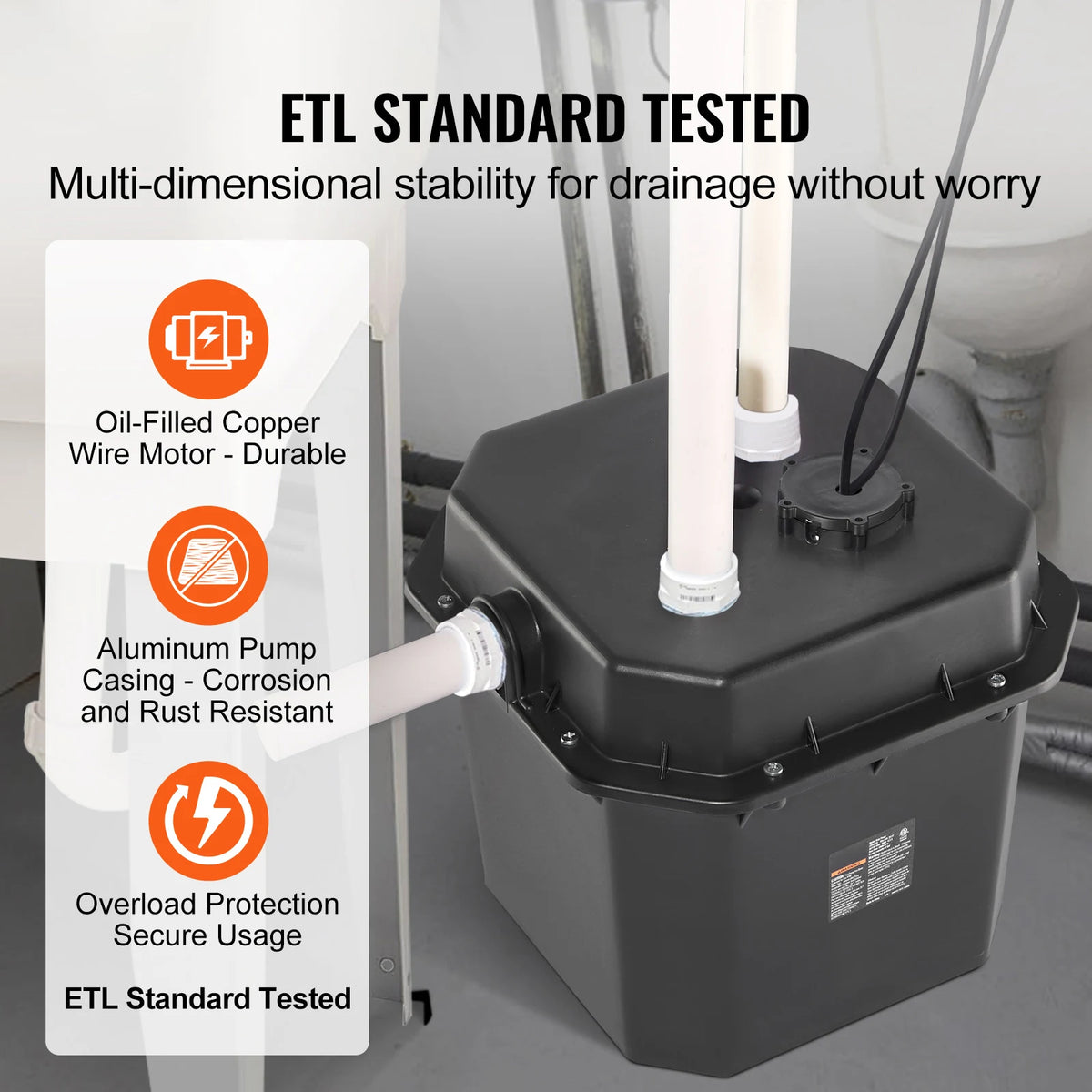 SucceBuy Utility Sink Pump 1/3HP 1/2HP 120V Under-Sink Sump Pump System with 6 Gallon Basin Automatic Utility/Laundry Drain