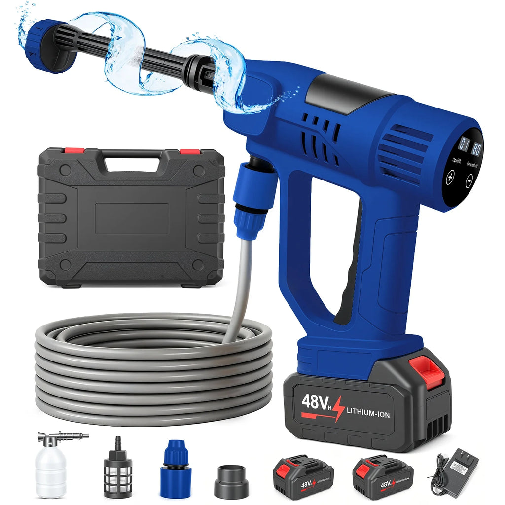 21V Portable Cordless Car Washer High Pressure Spray Water Gun 900PSI with 6-in-1 Nozzle 10-Speed Adjustment 2x 4.0Ah Batteries for Car Garden Floor Watering Plants