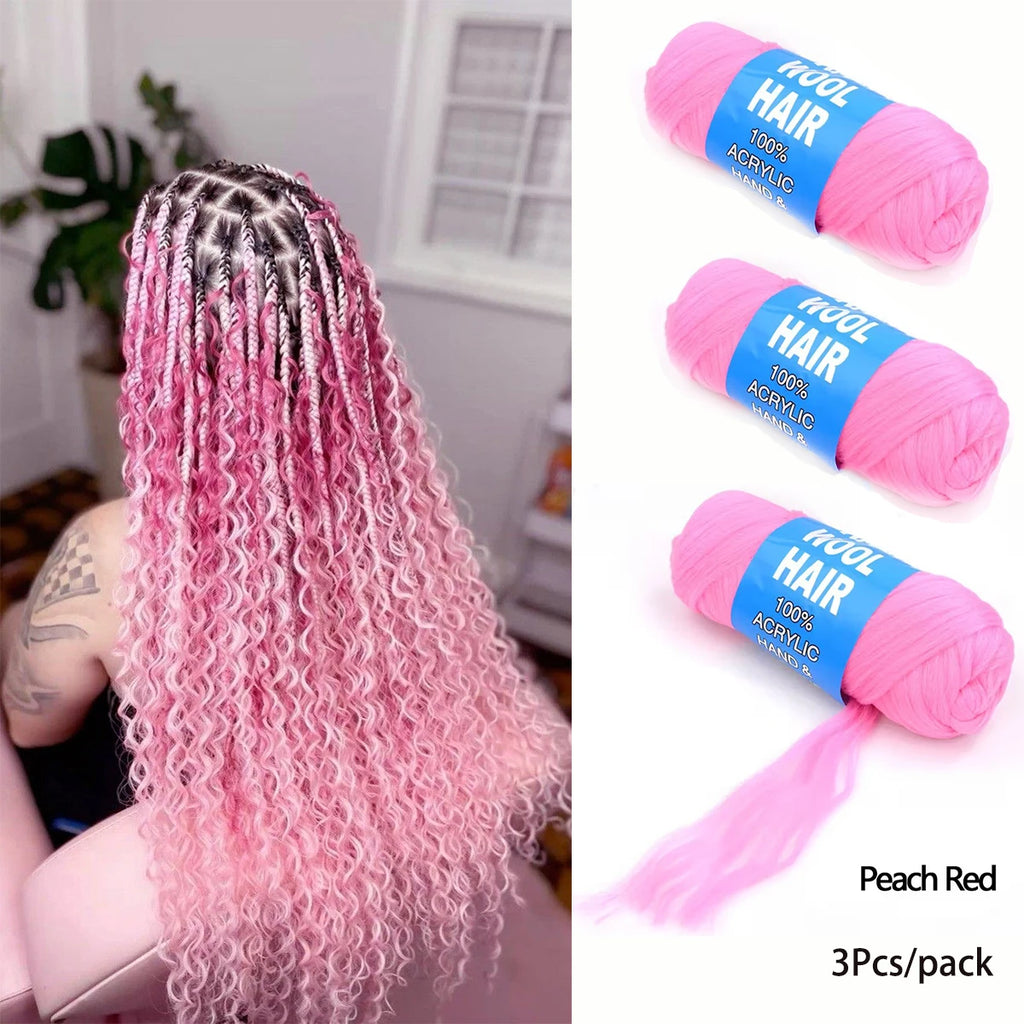 3 Pcs Brazilian Wool Acrylic Yarn for Braiding Synthetic Hair Extensions Crochet Box Senegalese Twist Jumbo Faux Locs for Women