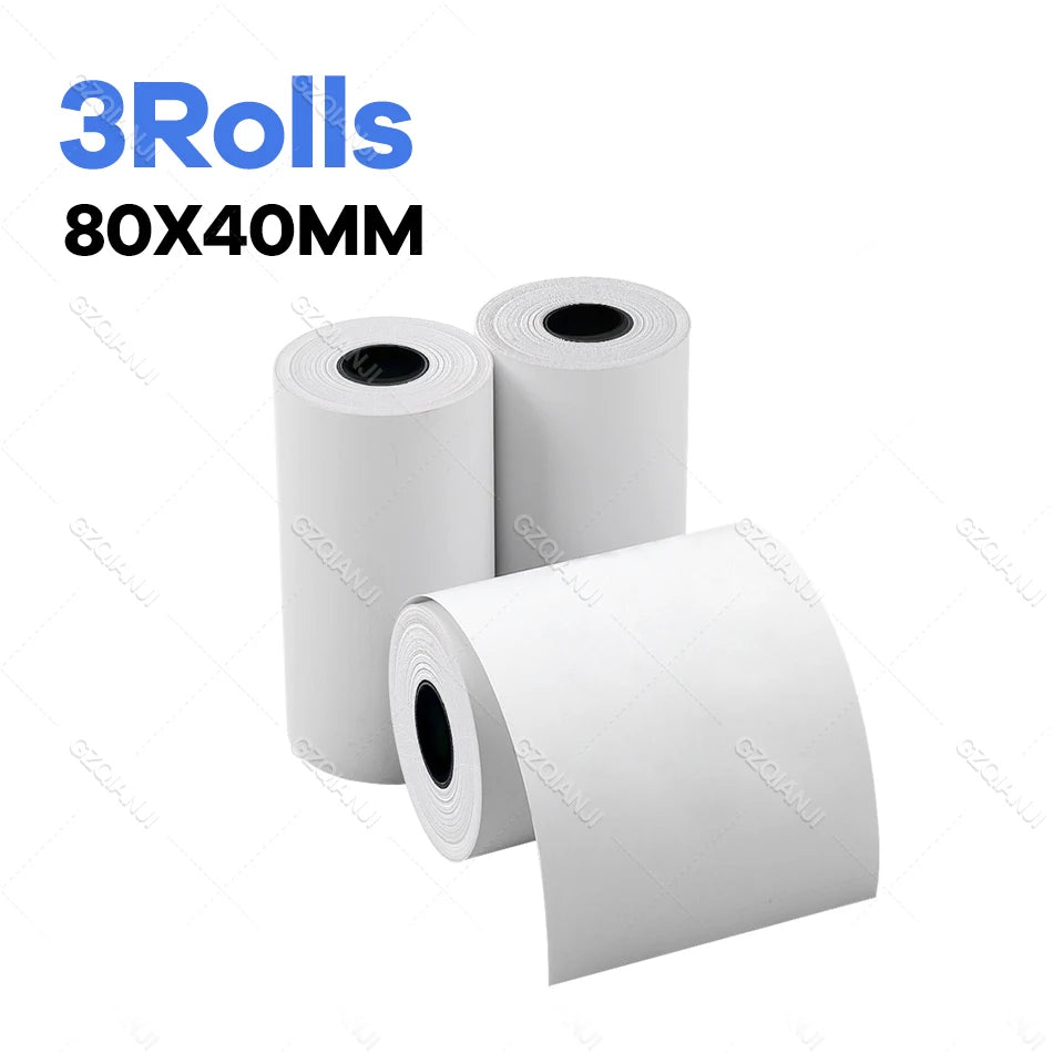 80mm Width Non-Adhesive Thermal Printer Paper for Pos Receipt Maker Black on White Printing 3 Rolls Suitable Notes List Photo