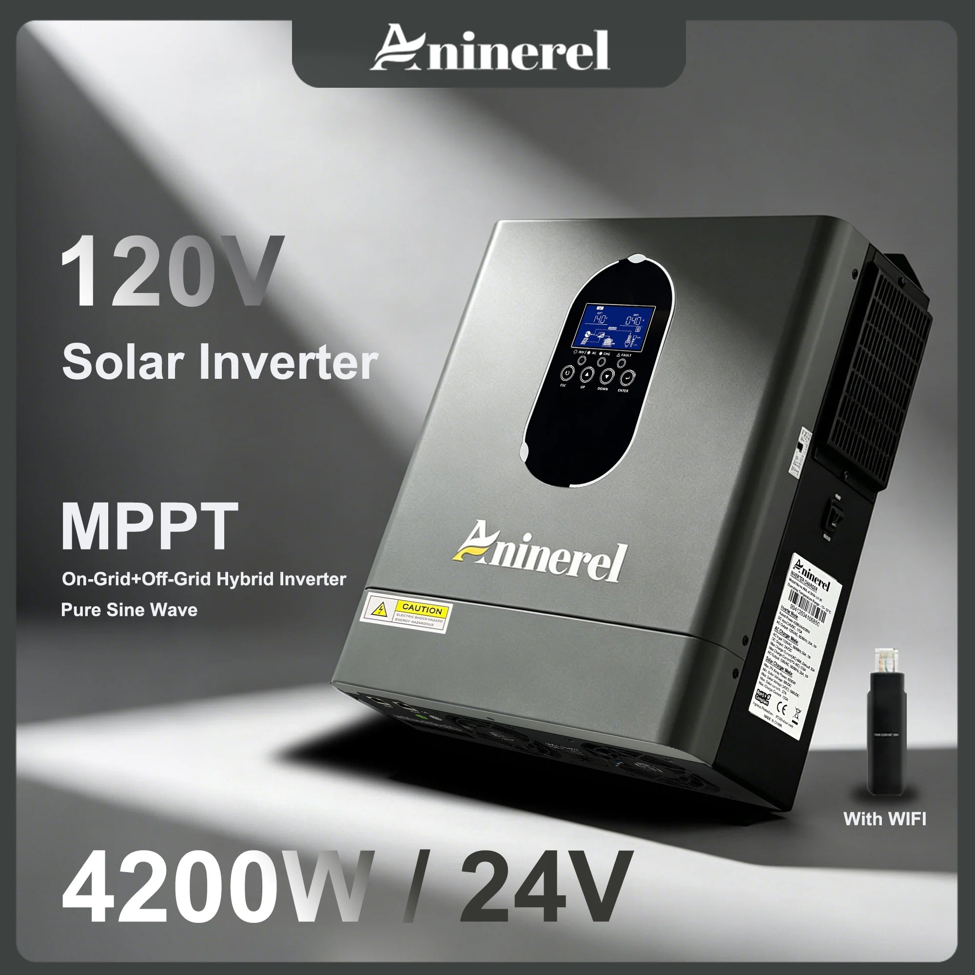 Aninerel 4200W 24V 120A Solar Inverter 120Vac Off-Grid Hybrid Home MPPT Inverter Pure Sine Wave With WIFI