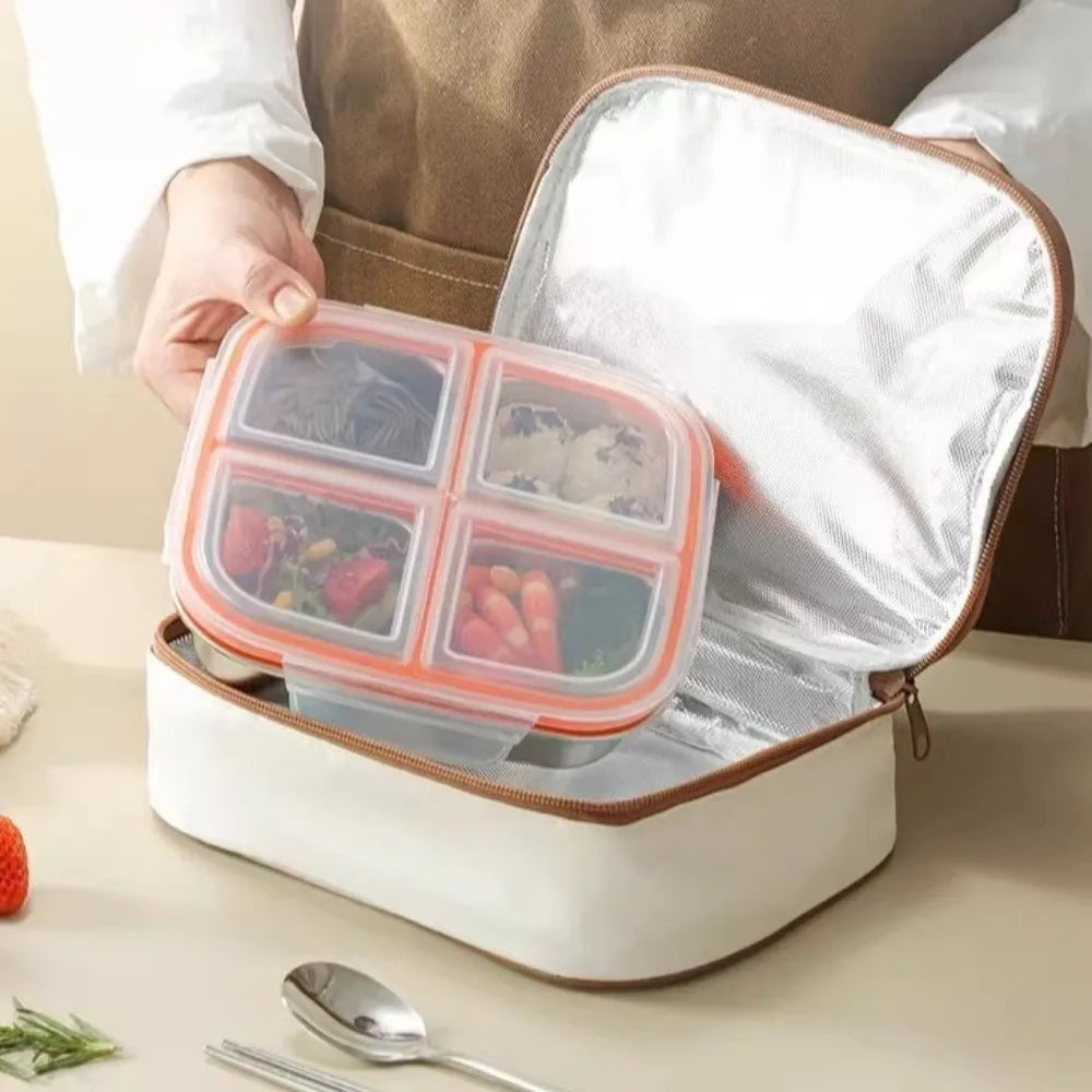 3/ 4 Grids Stainless Steel Lunch Box Reusable Sealed Food Container Leak Proof 600ml Capacity Student Meal Plate Microwave Oven