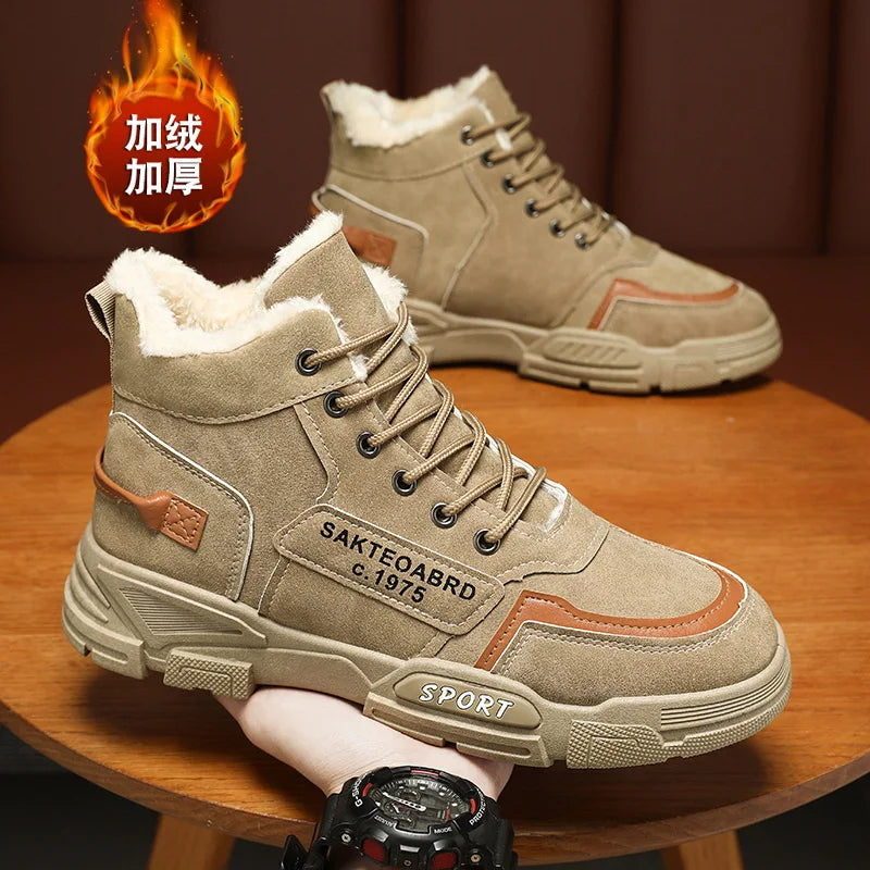 High Top Casual Grey Suede Shoes Men's Lace Up Black Flat Bottom Short Boots Men's Chelsea Boots High-quality Brand Denim Boots